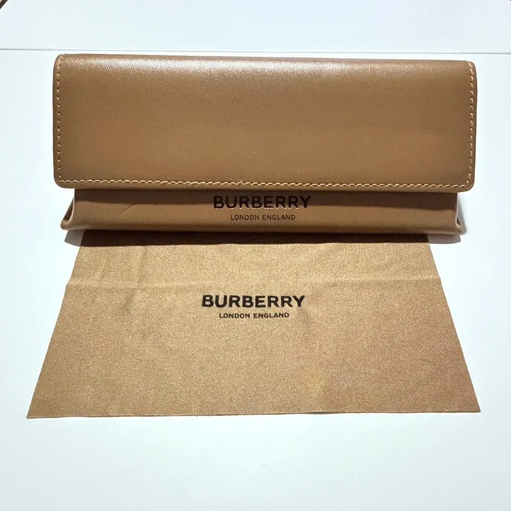 Burberry Sunglasses Case Tan Leather Triangular Hard Shell Case & Cloth